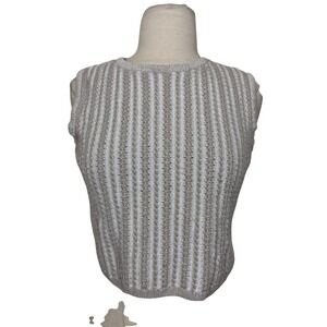 Vintage St. John Cream Ivory Knit Crop Top Size S Striped Old Money Preppy Clean